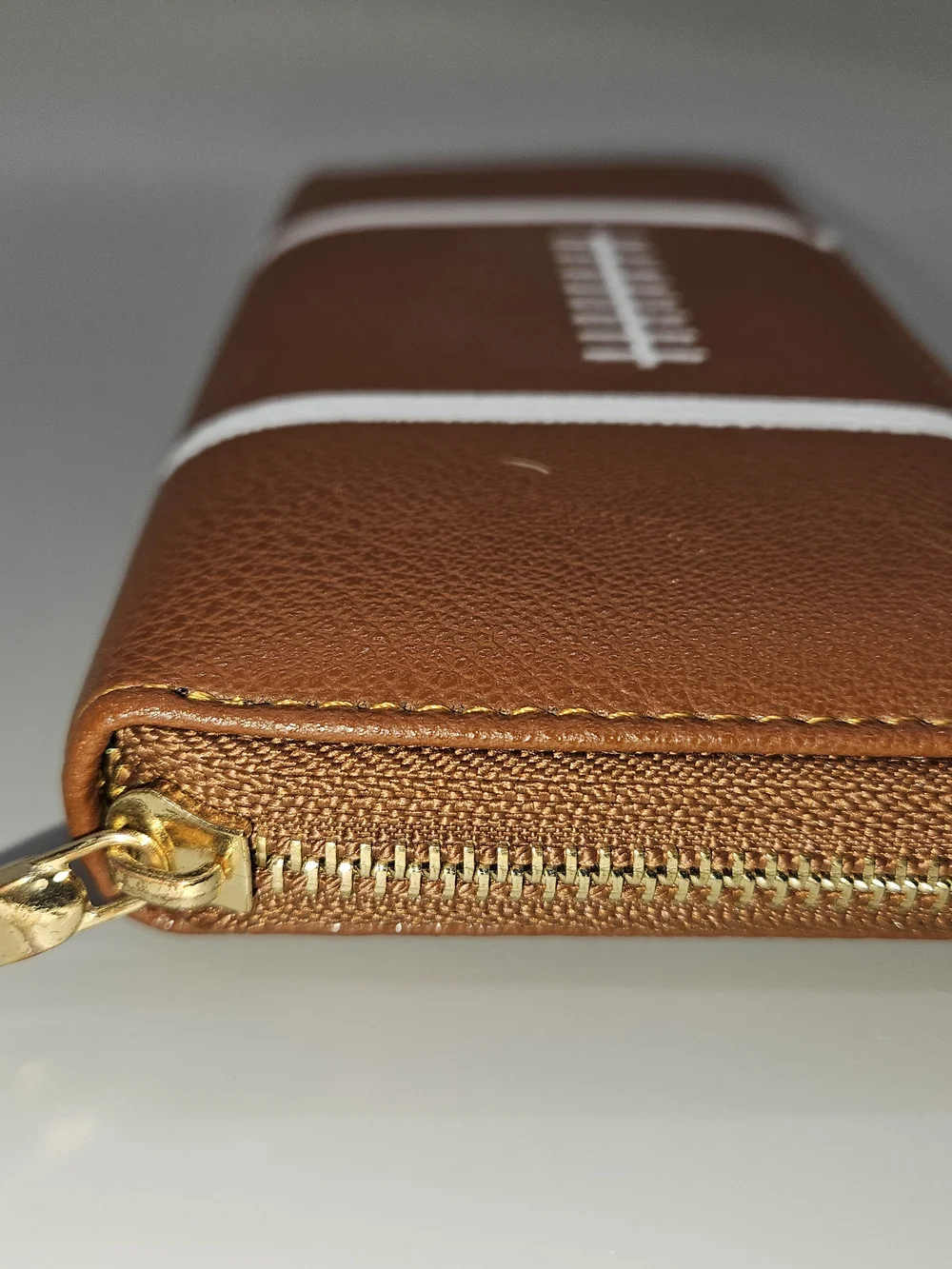 Women's Football Zip Around Wallet Clutch Brown Faux Leather Game Day Organizer